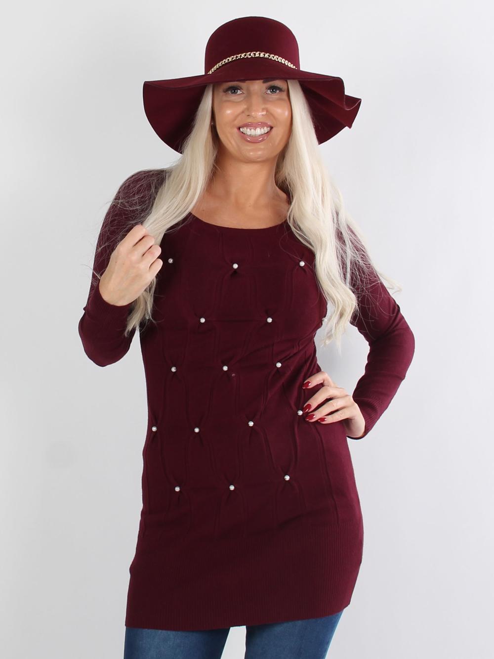 Ziva - Armygrøn strikbluse med hvide perler